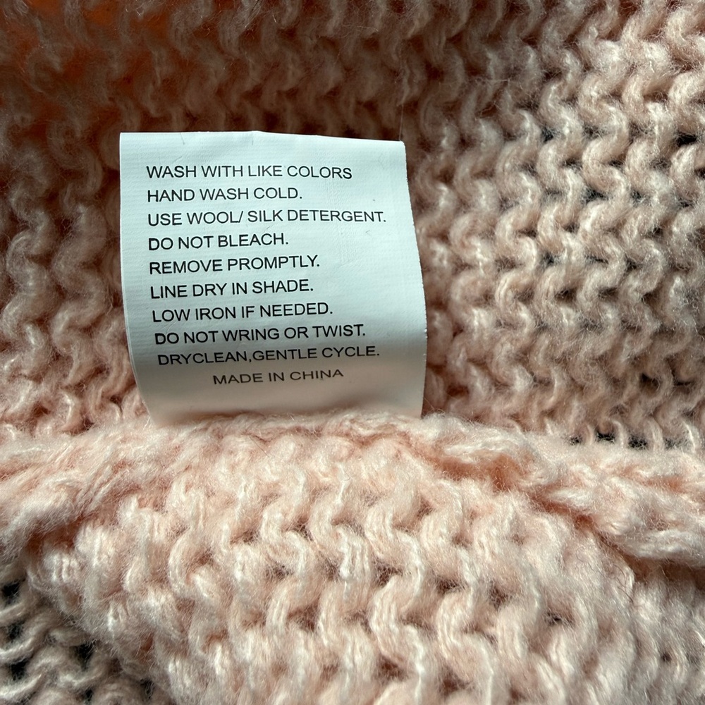 Blush Pink Chunky Knit Sweater Oversized Slouchy V Neck XL - Picture 9 of 12
